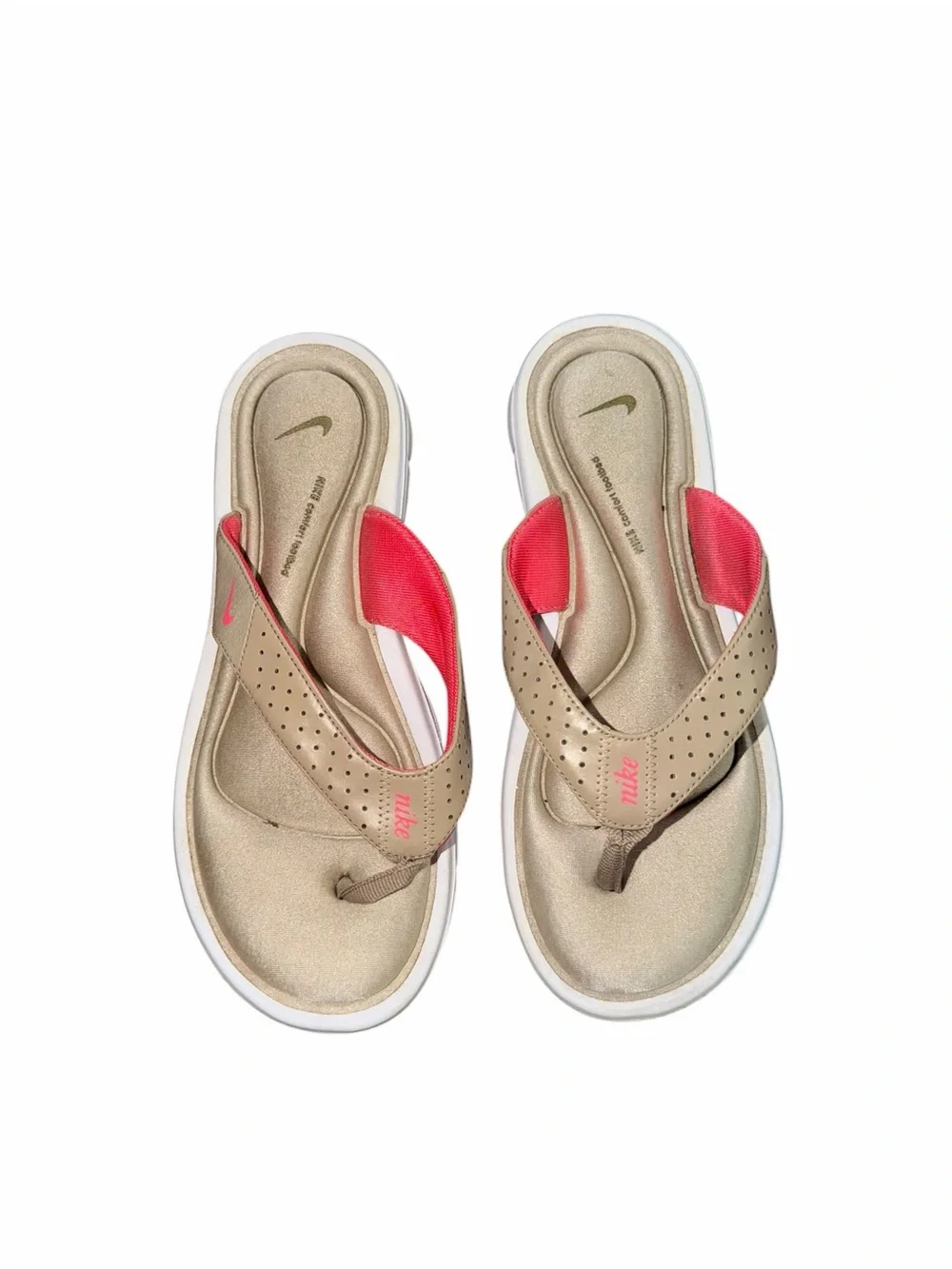 Nike Comfort Footbed Thong Sandals Tan Pink Women’s Size 8